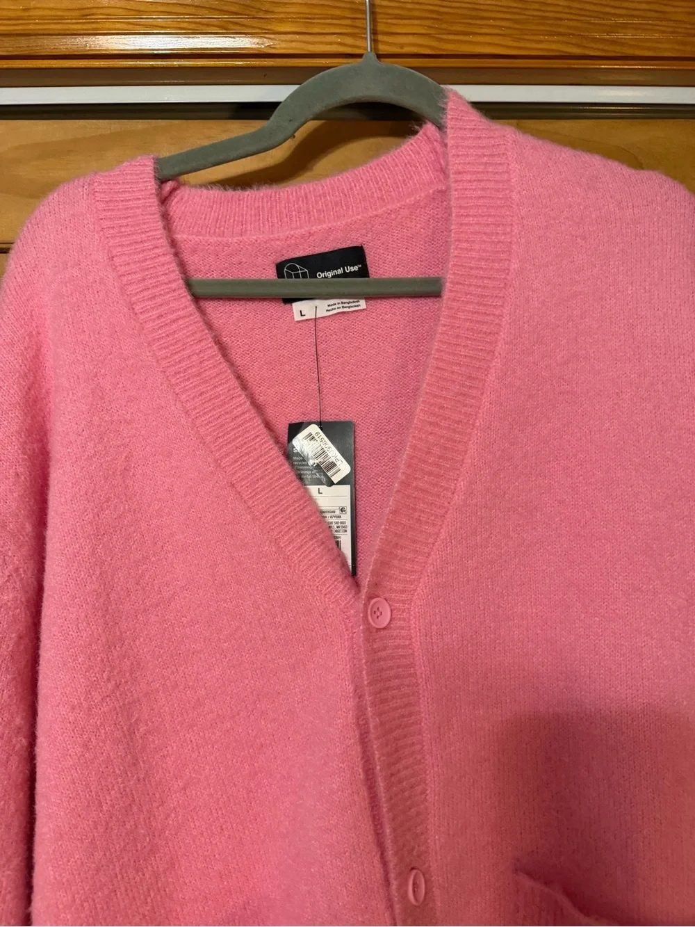 Original Use Soft Pink Women's V-Neck Cardigan with Pockets